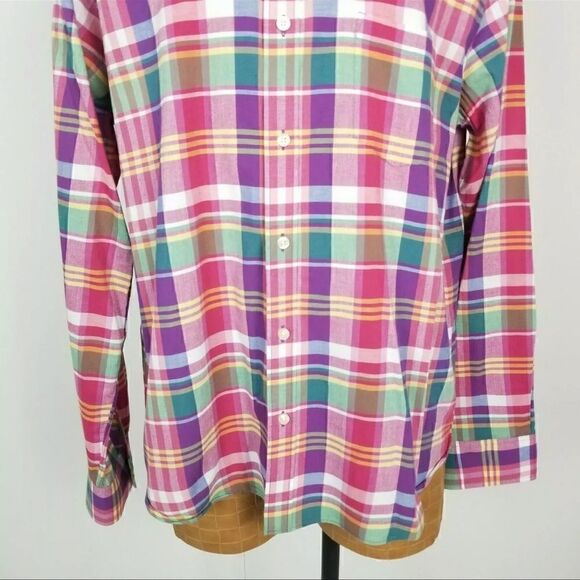 J. Crew Size XL Slim Fit Summer Plaid Button Down Shirt Pink Purple Green Blue - Picture 5 of 7